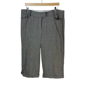 George ME Y2K Black Ivory Herringbone High Rise Cuffed Cropped Trousers Size 18